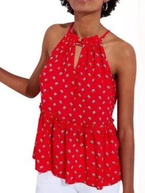 LOFT Red Halter Neck Peplum Tank Top Like New Sz L